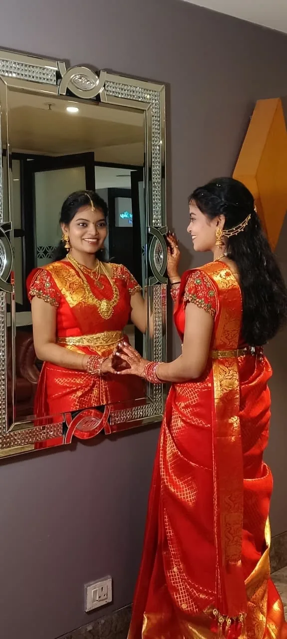 Bridal hair and saree styling