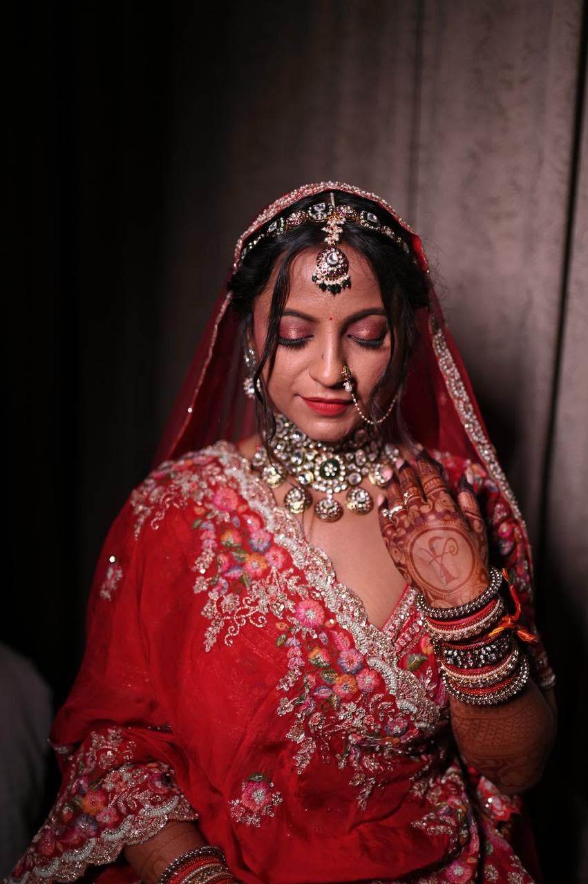 Red bridal makeup and traditional styling